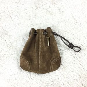 Coach Brown Suede Leather Cinch Pouch Wristlet. Z